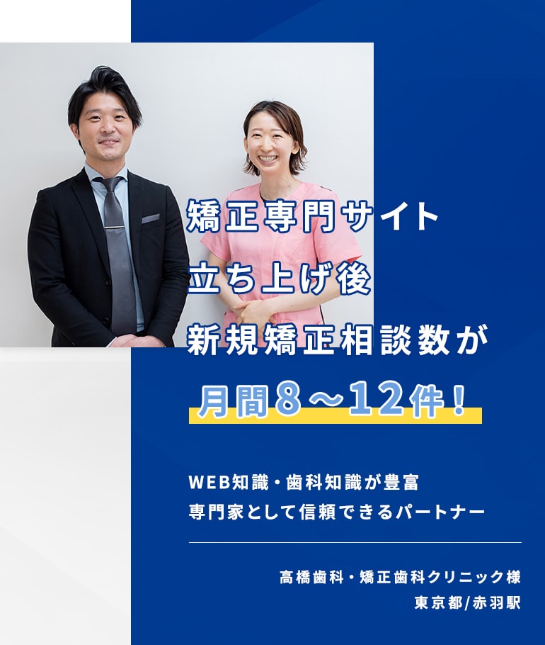 矯正専門サイト立ち上げ後新規矯正相談数が月間8~12件!